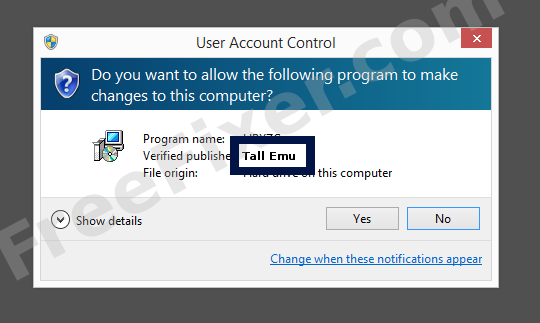 Screenshot where Tall Emu appears as the verified publisher in the UAC dialog